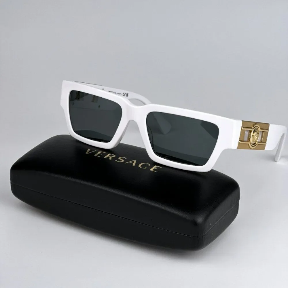 NEW Versace VE4459 Medusa Deco 314/87 White Grey Rectangle Unisex Sunglasses